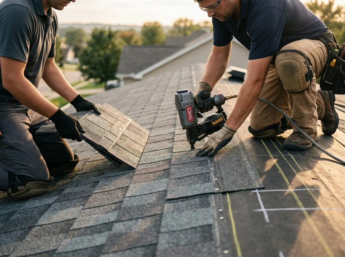 Professional roofer working on a residential roof in Tucson Mountains